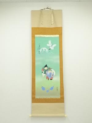 JAPANESE HANGING SCROLL / HAND PAINTED / EGGPLANTS WITH Mt.FUJI 